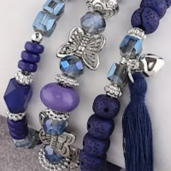 3pcs/set Boho Style Tassel Butterfly Charm, Multilayer Beaded Bracelets - Picture 4 of 4